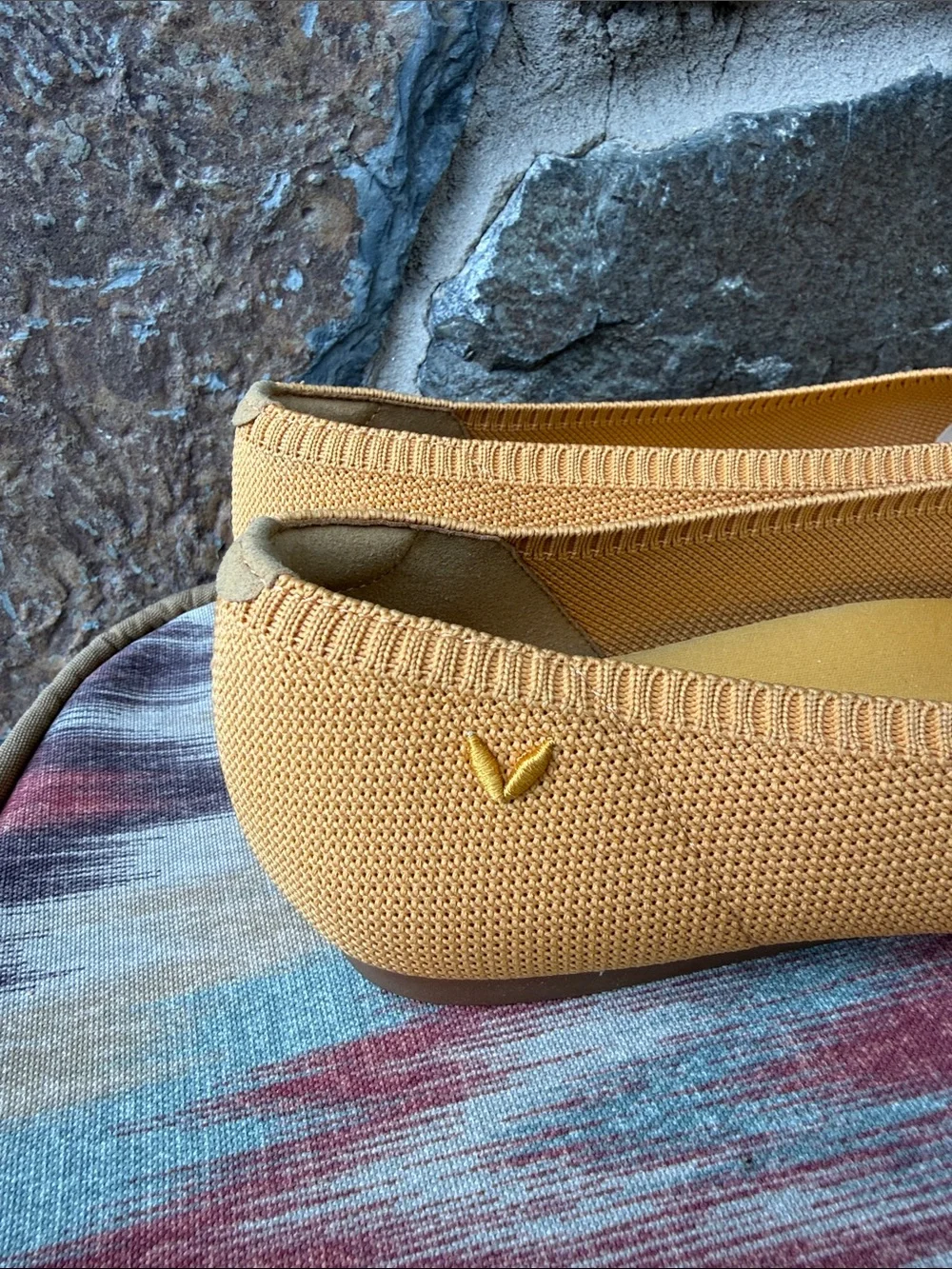 Vivaia Women's 'Aria 5' Pointed-Toe Knit Flats in Mustard Yellow Size 41.5